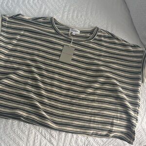 Eesome olive and Cream Striped Top